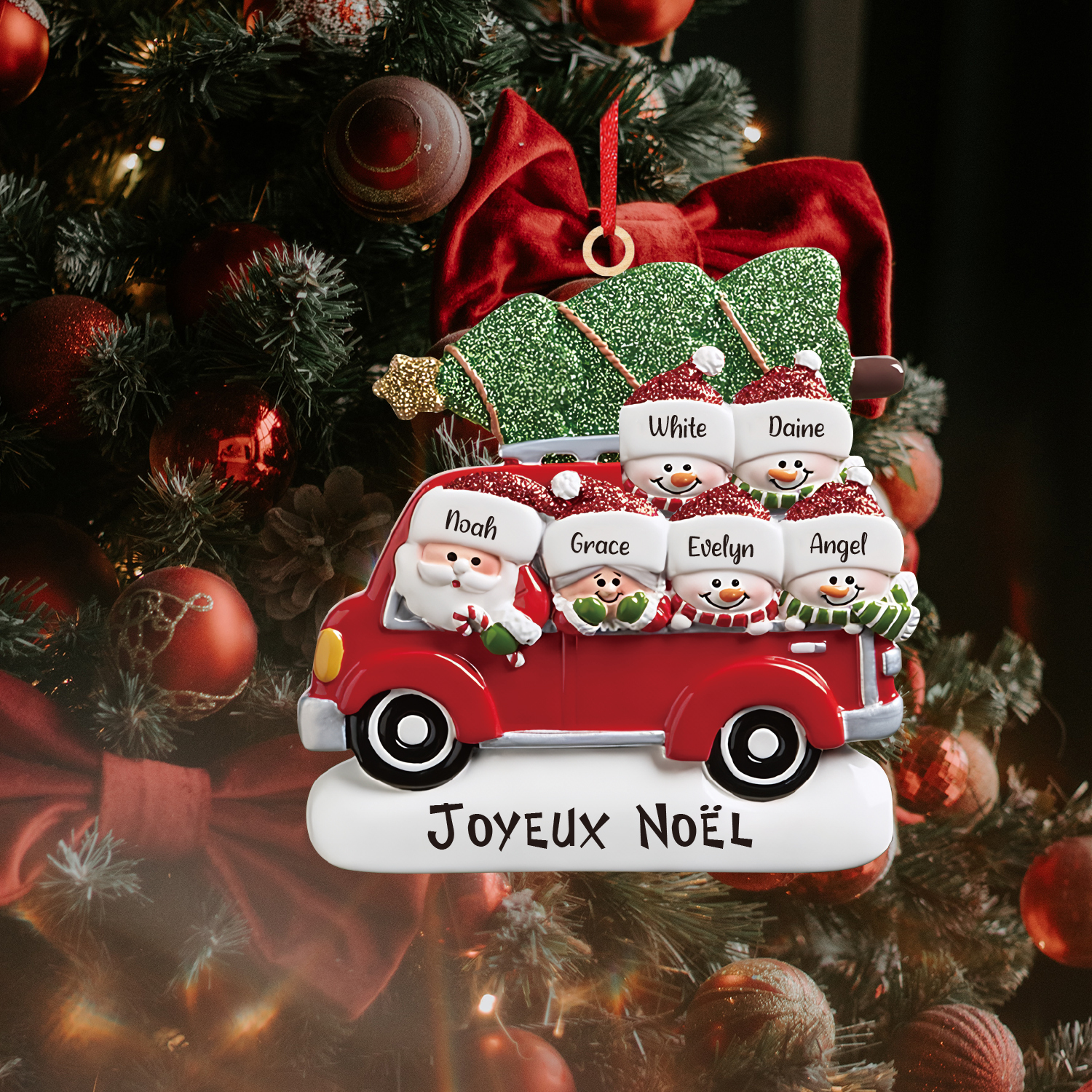 Navidad-Ornamento muñecos navideño de madera Papá Noel y niños texto y 6 nombres personalizados adorno del árbol-Jessemade ES