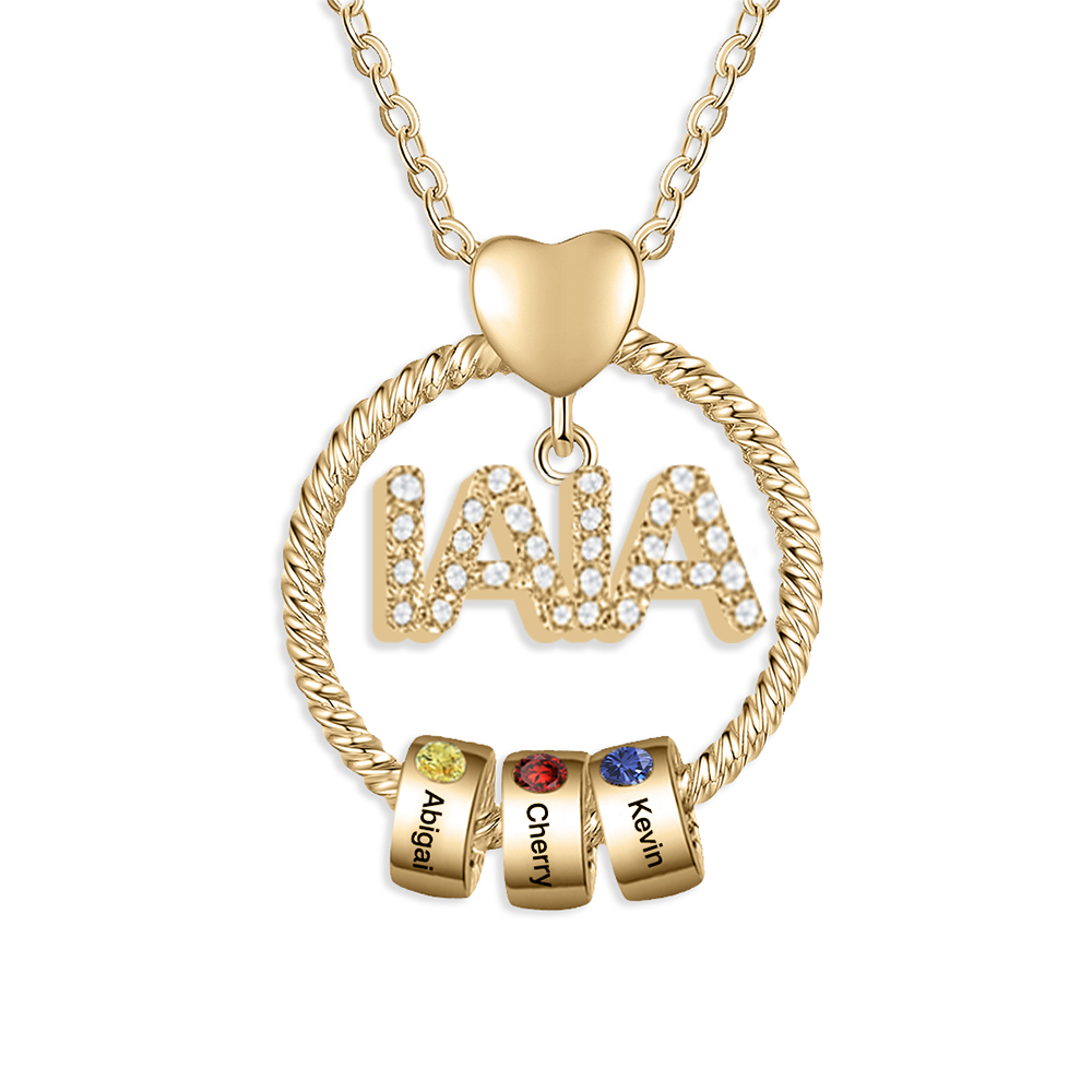 Navidad-Collar a abuela con colgante de "IAIA" con 3 nombres y 3 piedras de nacimiento personalizados | Jessemade