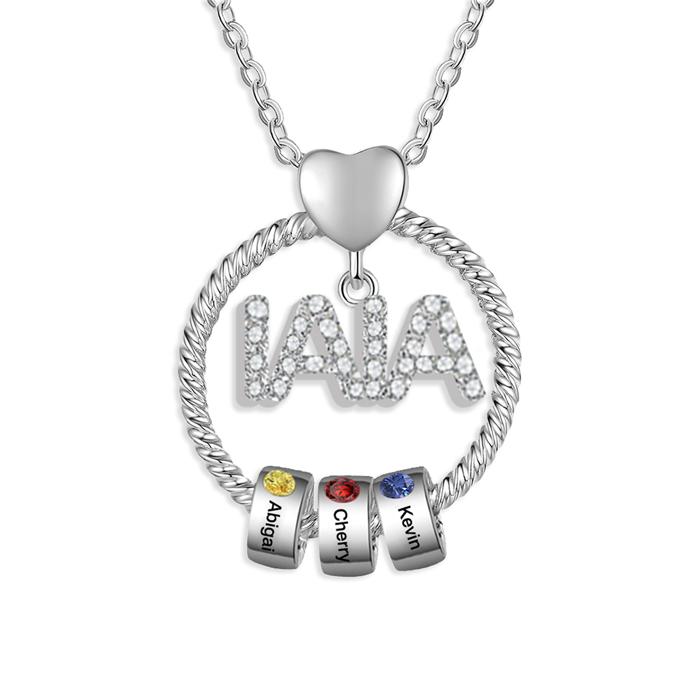 Navidad-Collar a abuela con colgante de "IAIA" con 3 nombres y 3 piedras de nacimiento personalizados | Jessemade
