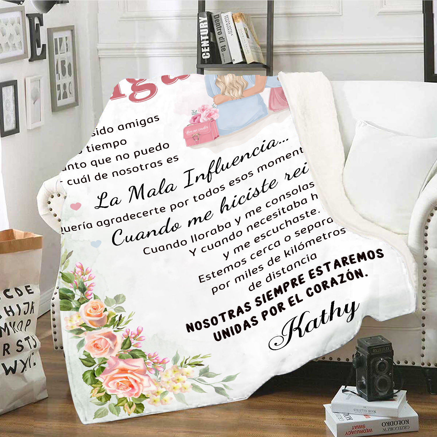 A mi amiga-Manta de buen calidad con frase amoroso y personalizada con 1 nombre-Jessemade ES