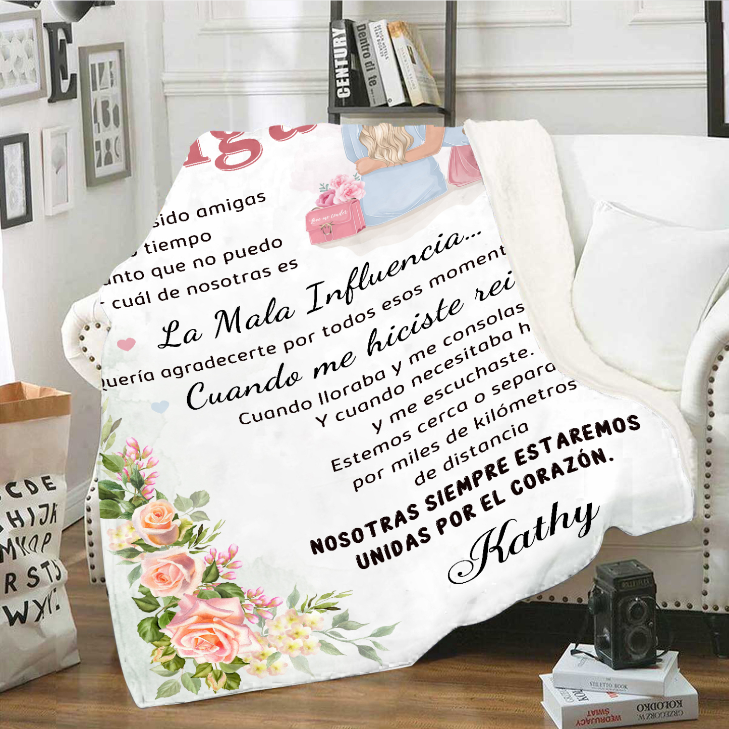 A mi amiga-Manta de buen calidad con frase amoroso y personalizada con 1 nombre-Jessemade ES