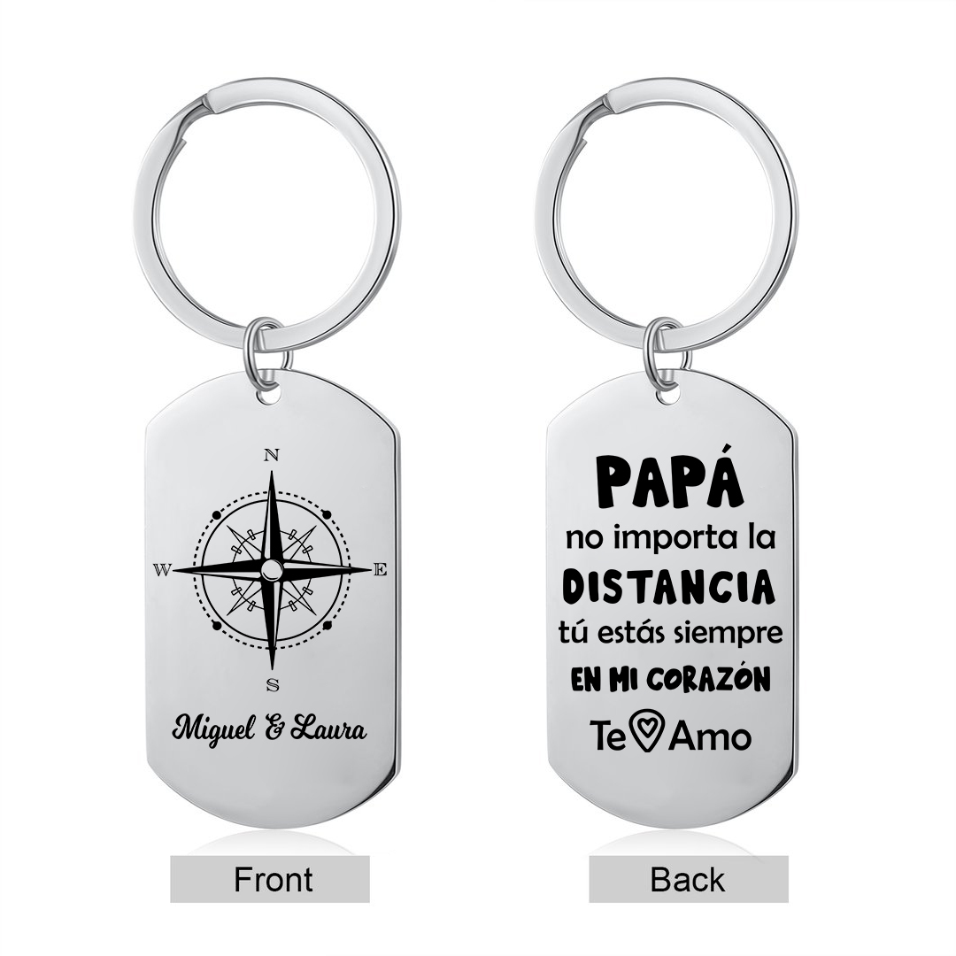 A mi papá-Llavero de placa con brújula personalizado con 2 nombres-Jessemade ES