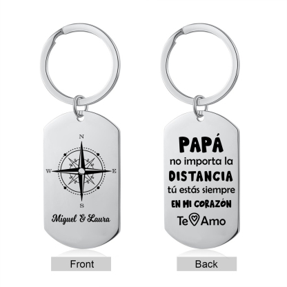 A mi papá-Llavero de placa con brújula personalizado con 2 nombres-Jessemade ES