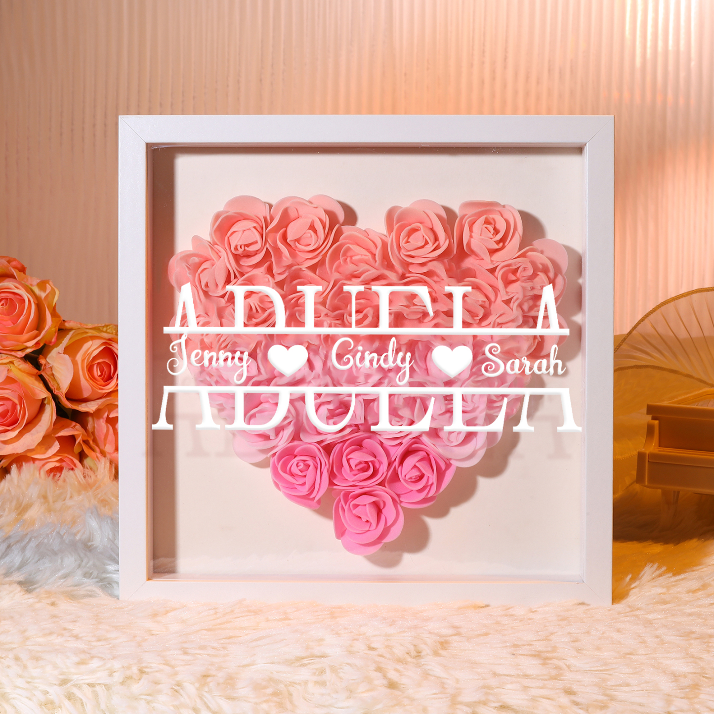 Adorno de madera de flores personalizado con 1 nombre y 1 texto-Jessemade ES
