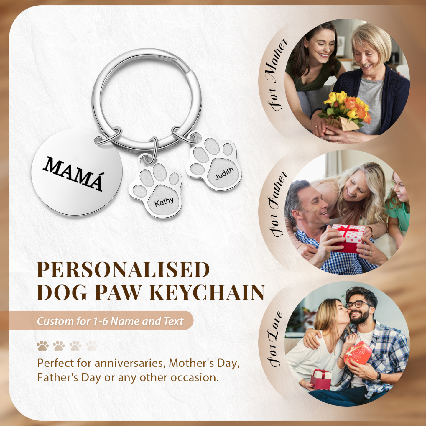 A mi familia - Llavero con 2 nombres personalizados en patas con texto-Jessemade ES