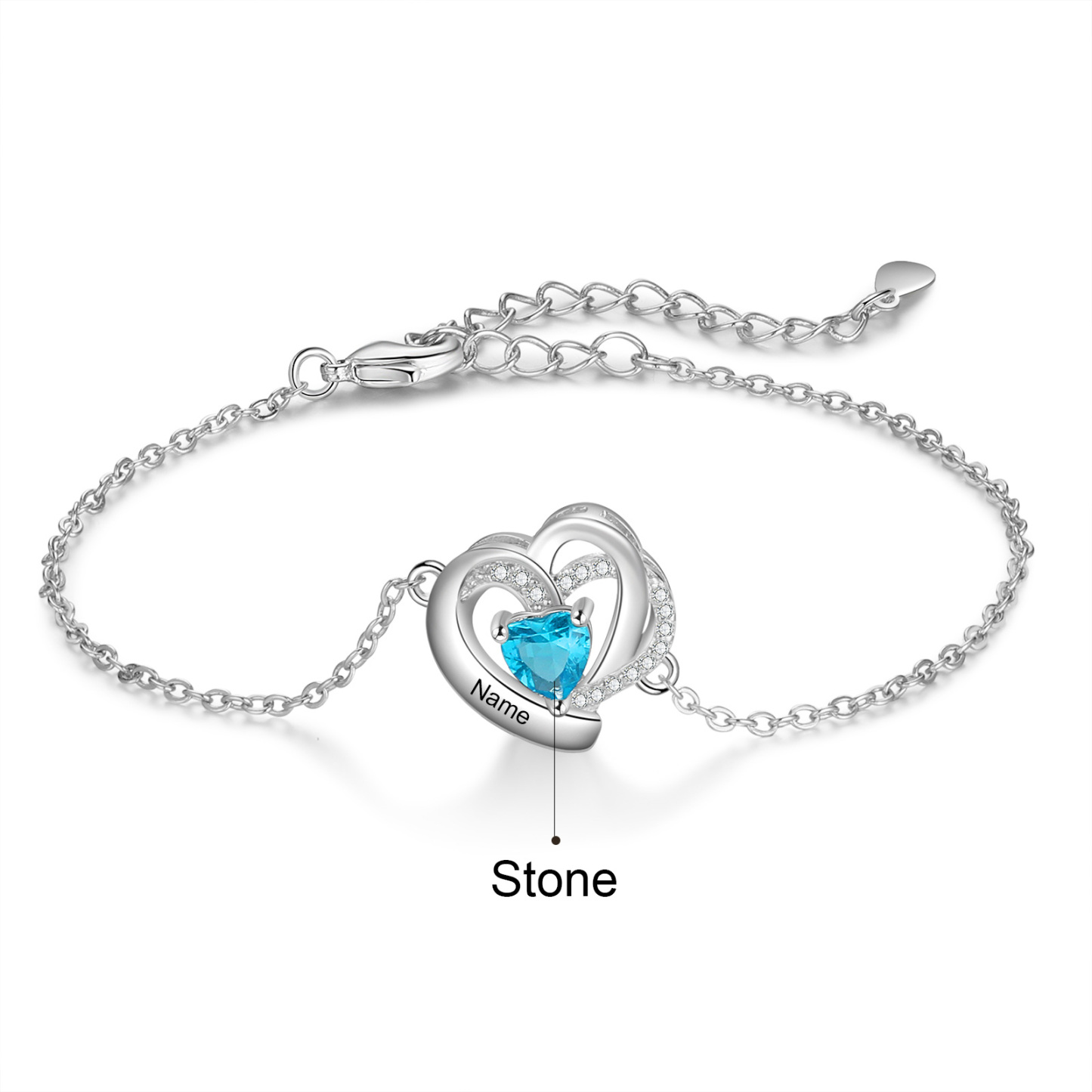 Pulsera de corazón para mujer personalizada con 1 nombre y 1 piedra de nacimiento-Jessemade ES