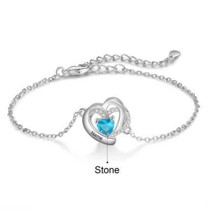 Pulsera de corazón para mujer personalizada con 1 nombre y 1 piedra de nacimiento-Jessemade ES