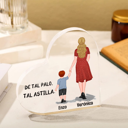 Placa de acrílico en forma de corazón mamá e hijos con 2-3 nombres personalizados-Jessemade ES