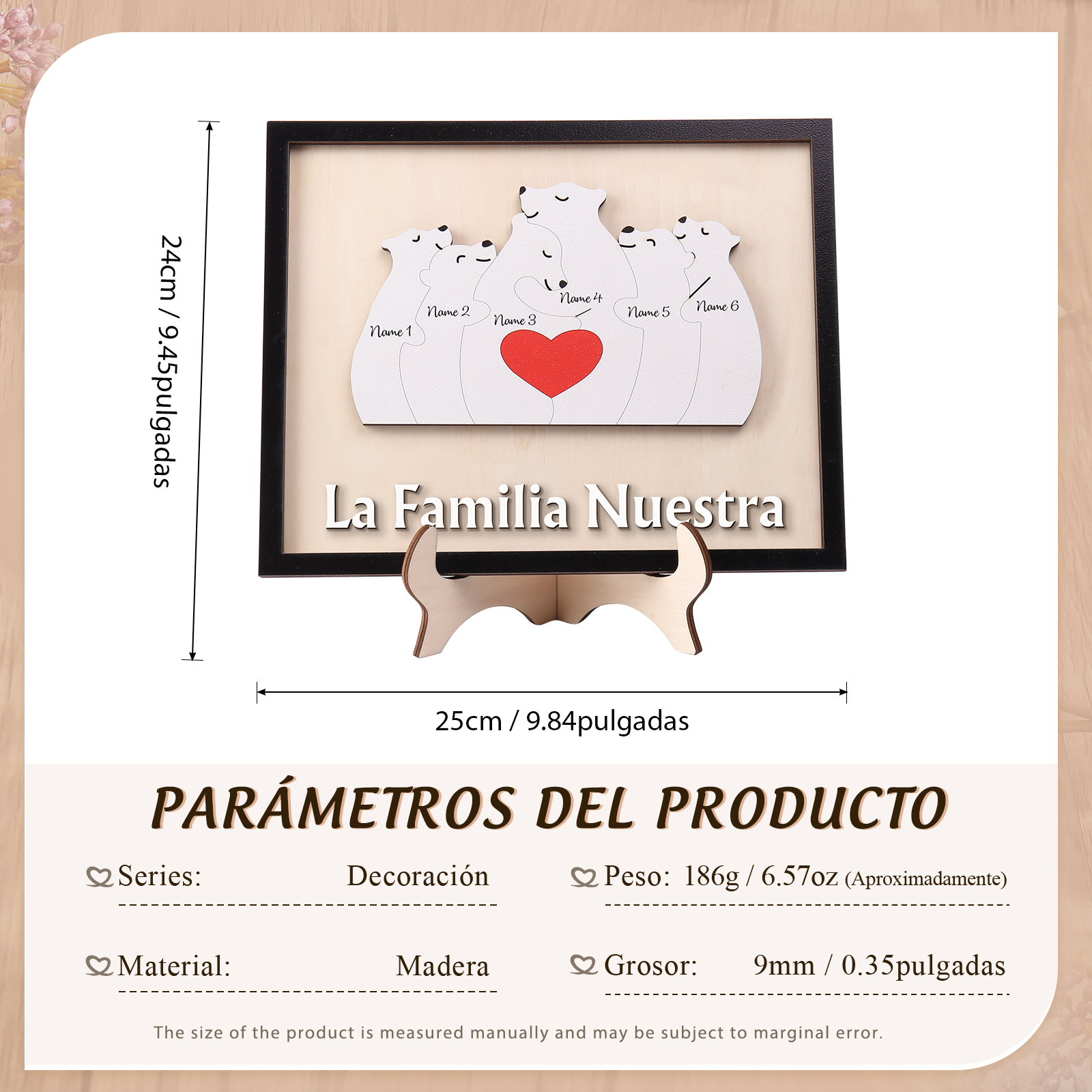 A familia-Adorno 2-6 nombres personalizados decoración de madera familia de canguros-Jessemade ES