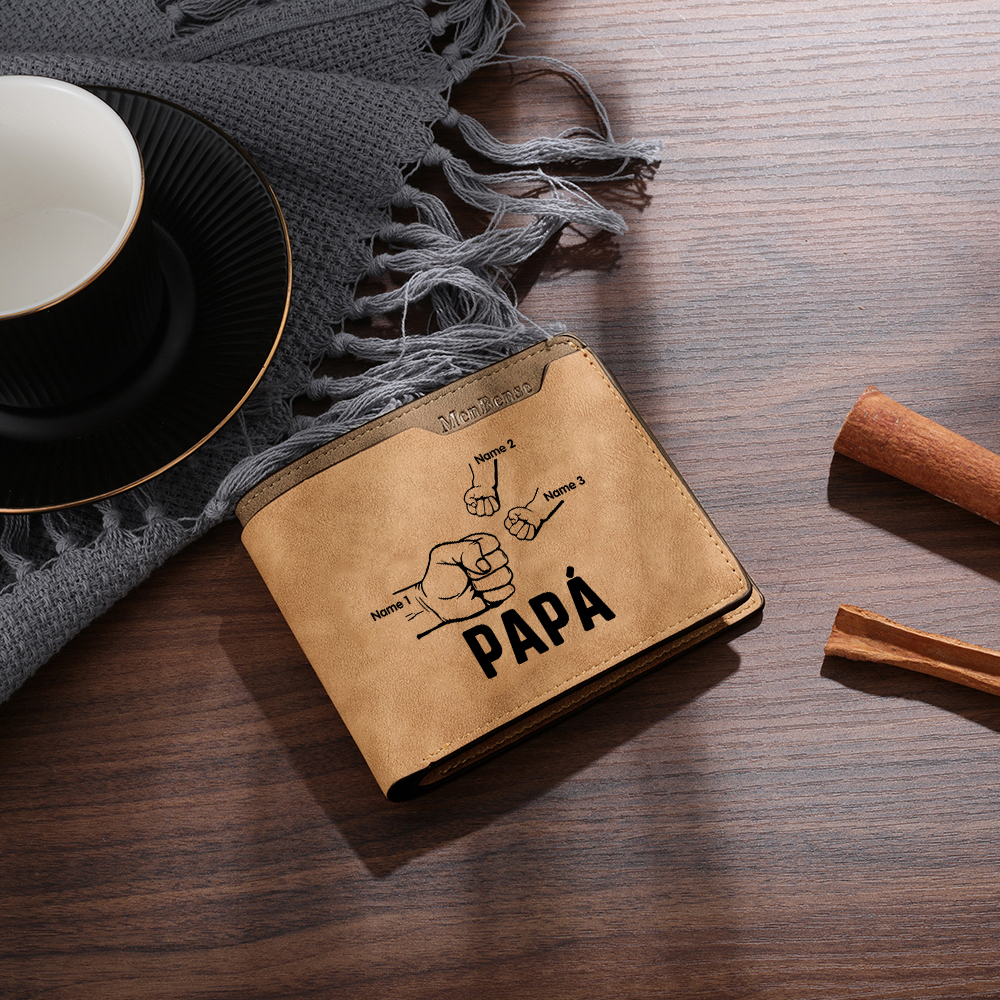A mi papá-Cartera 2-5 nombres, foto y 3 textos personalizados billetera clásica puño a puño -Jessemade ES