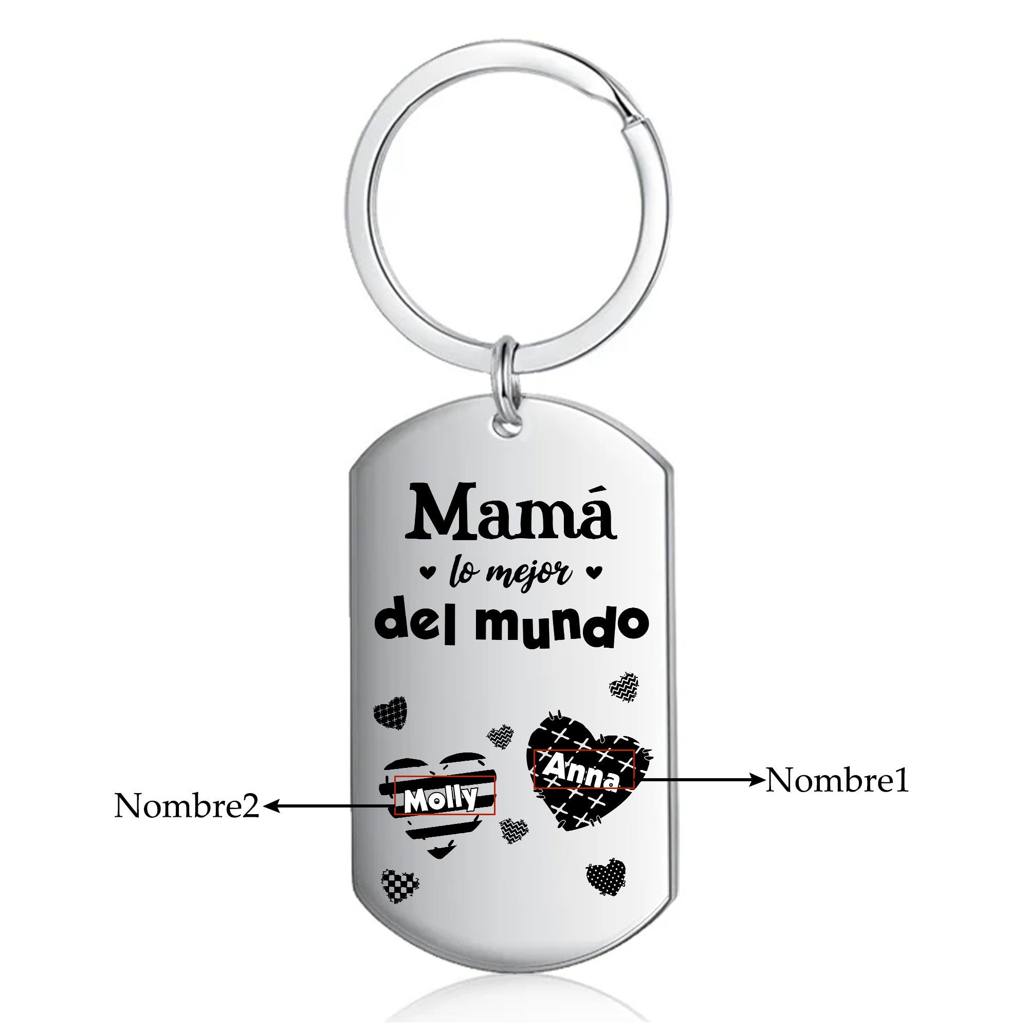 A mi mamá-Llavero 1-6 Nombres Personalizados CORAZONES-Jessemade ES