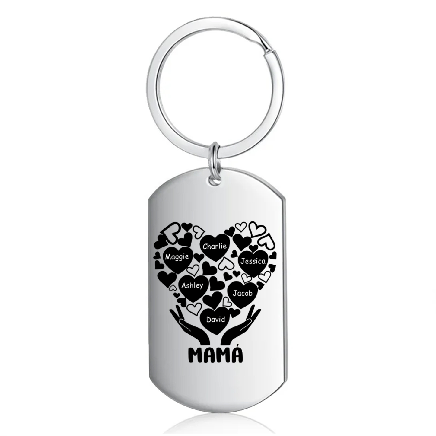 A mi mamá/abuela-Llavero 1-7 Nombres Personalizados con Texto CORAZONES Y MANOS