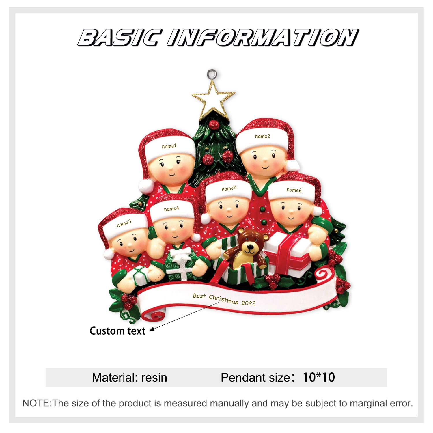 Navidad-Ornamentos de resina muñecos navideños familia y regalos 2 nombres personalizados con texto adorno de árbol