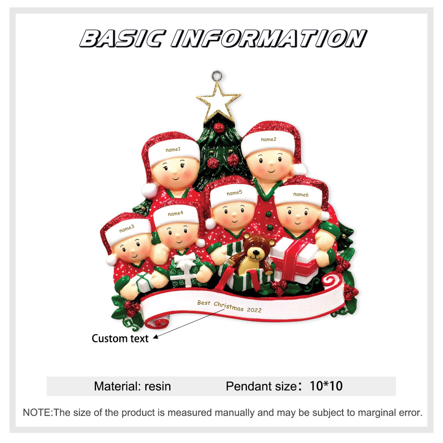 Navidad-Ornamentos de resina muñecos navideños familia y regalos 3 nombres personalizados con texto adorno de árbol