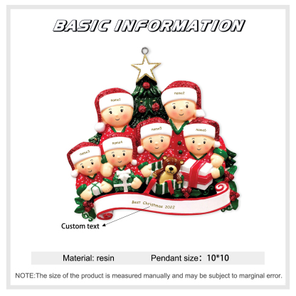 Navidad-Ornamentos de resina muñecos navideños familia y regalos 3 nombres personalizados con texto adorno de árbol