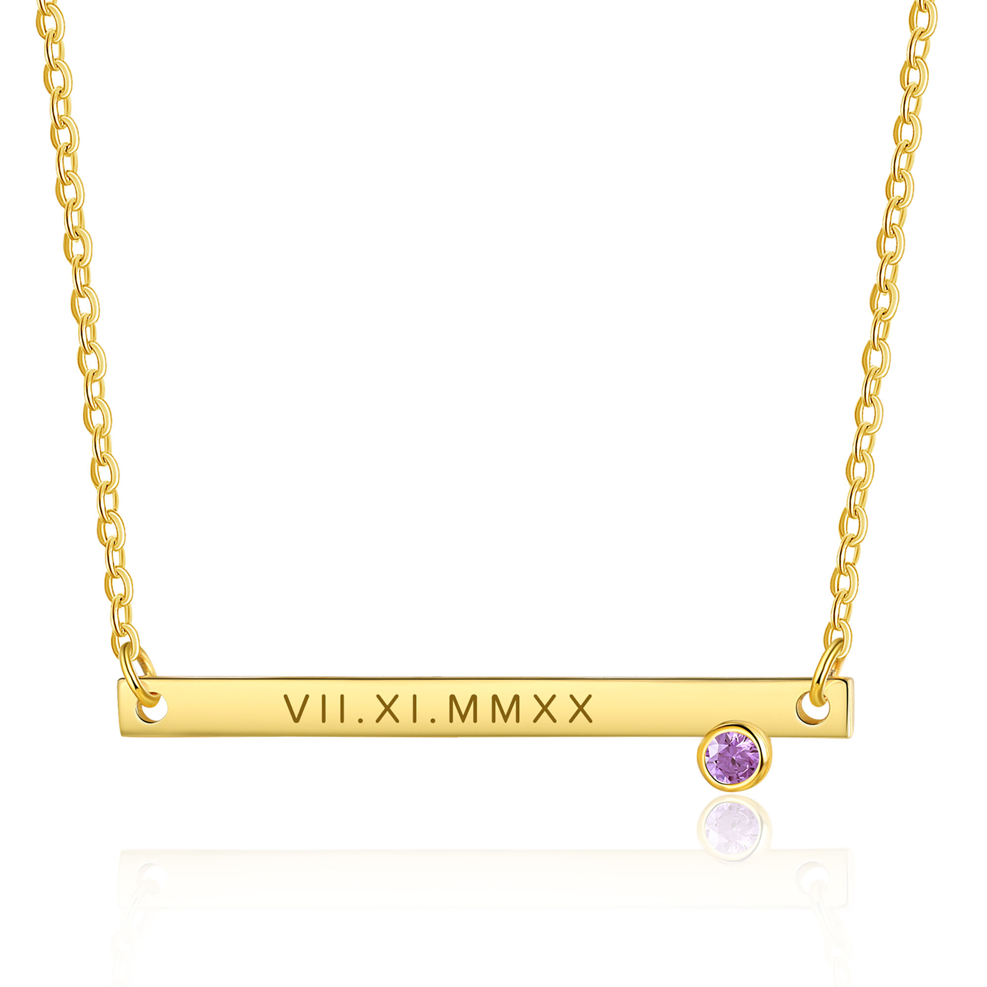 Collar con colgante de placa con 1-4 piedras de nacimiento personalizadas con texto-Jessemade ES