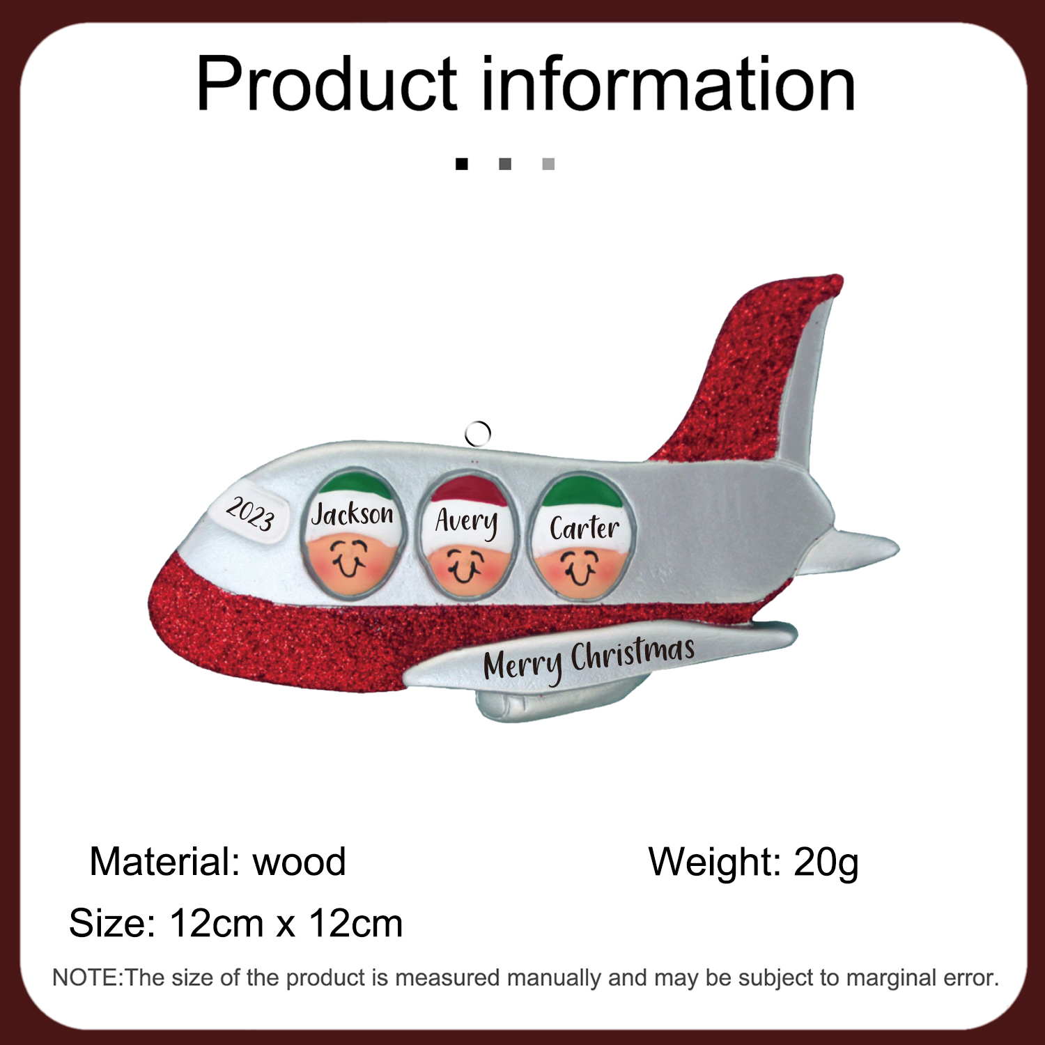 Navidad-Ornamento muñecos navideño de madera viaje en avión 3 nombres, 1 texto y 1 año personalizados adorno del árbol-Jessemade ES