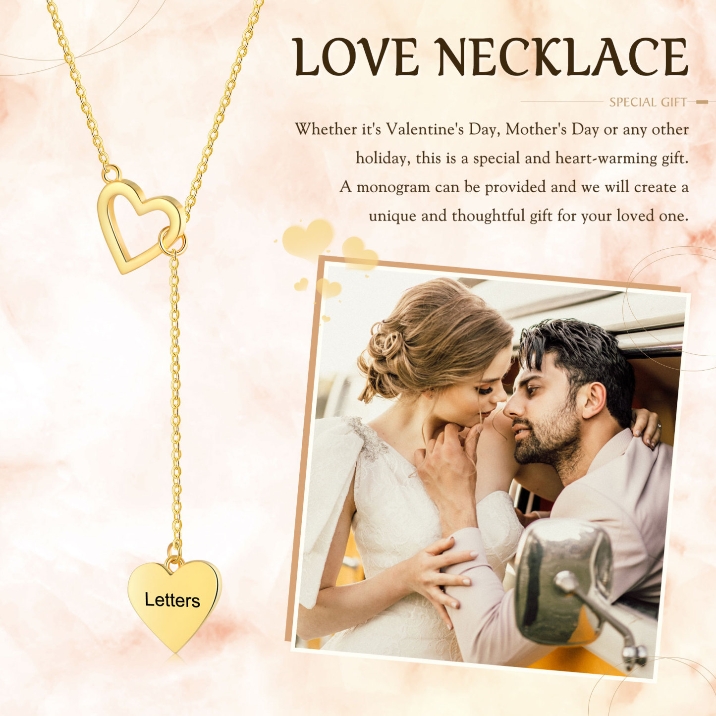 Collar de corazón con 1 letra personalizada-Jessemade ES