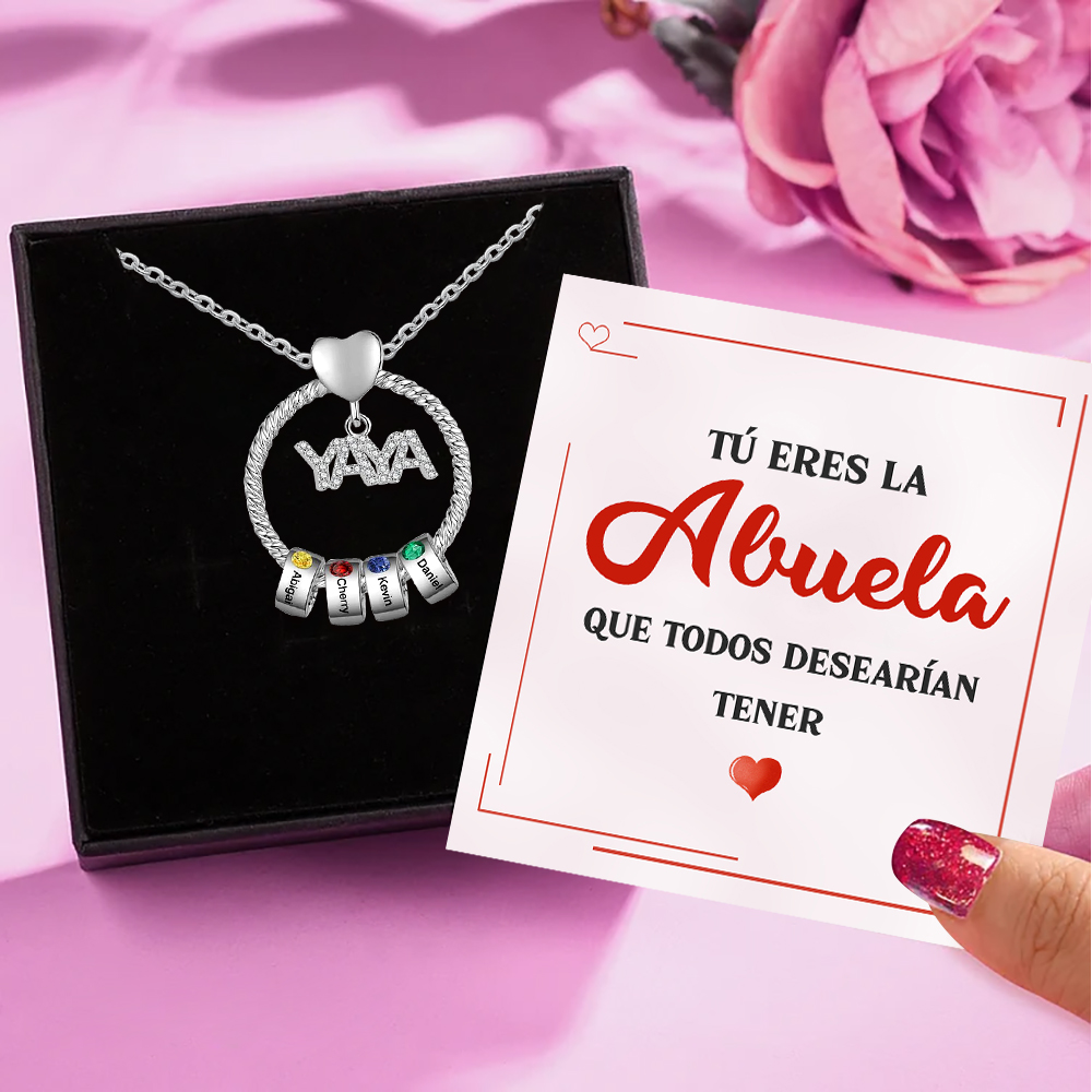 A mi abuela-Collar 1-5 nombres y piedras de nacimiento personalizados con colgante de "YAYA" color plateado | Jessemade-Jessemade ES