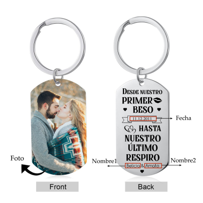 Llavero personalizado con foto, 2 nombres y una fecha para pareja-Jessemade ES