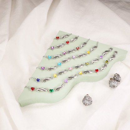 Pulsera "infinito" personalizada con 7 nombres y 7 piedras de nacimiento de corazón-Jessemade ES