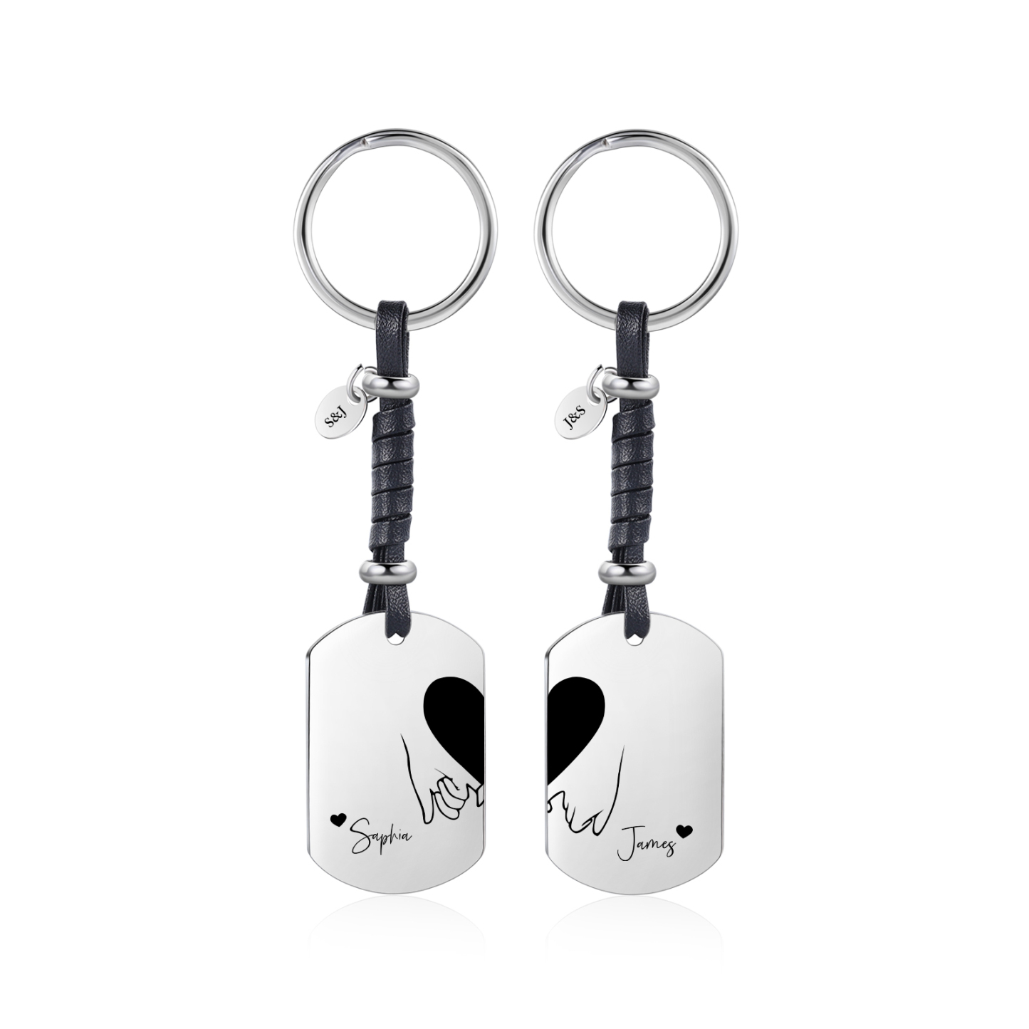 Llavero para pareja dedos cogidos 2 nombres y 2 letras personalizados-Jessemade ES
