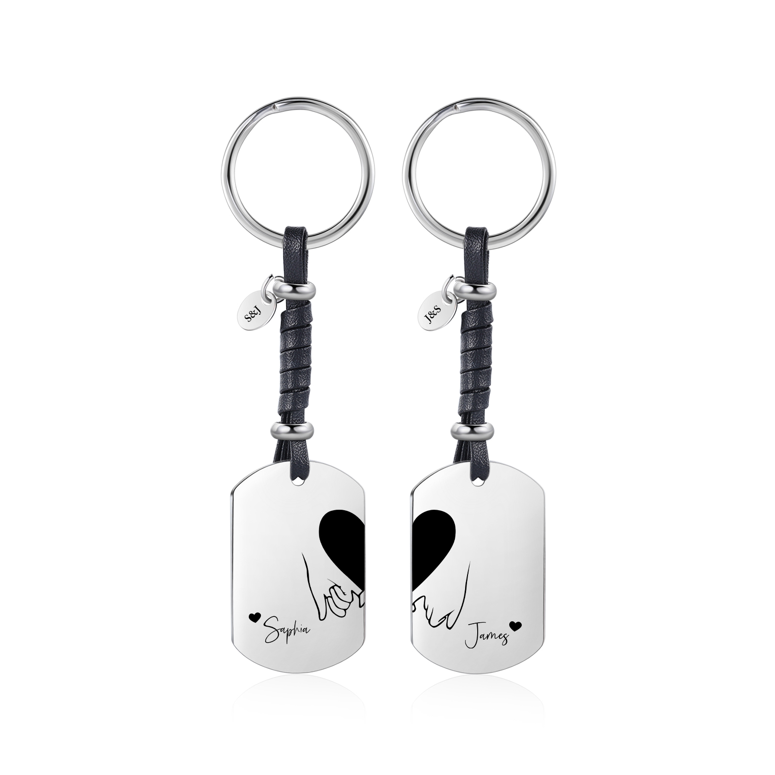 Llavero para pareja dedos cogidos 2 nombres y 2 letras personalizados-Jessemade ES