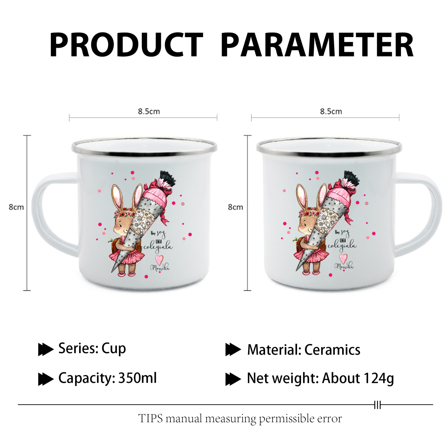 Vuelta al cole-Taza para niños "conejita" con 1 nombre personalizado