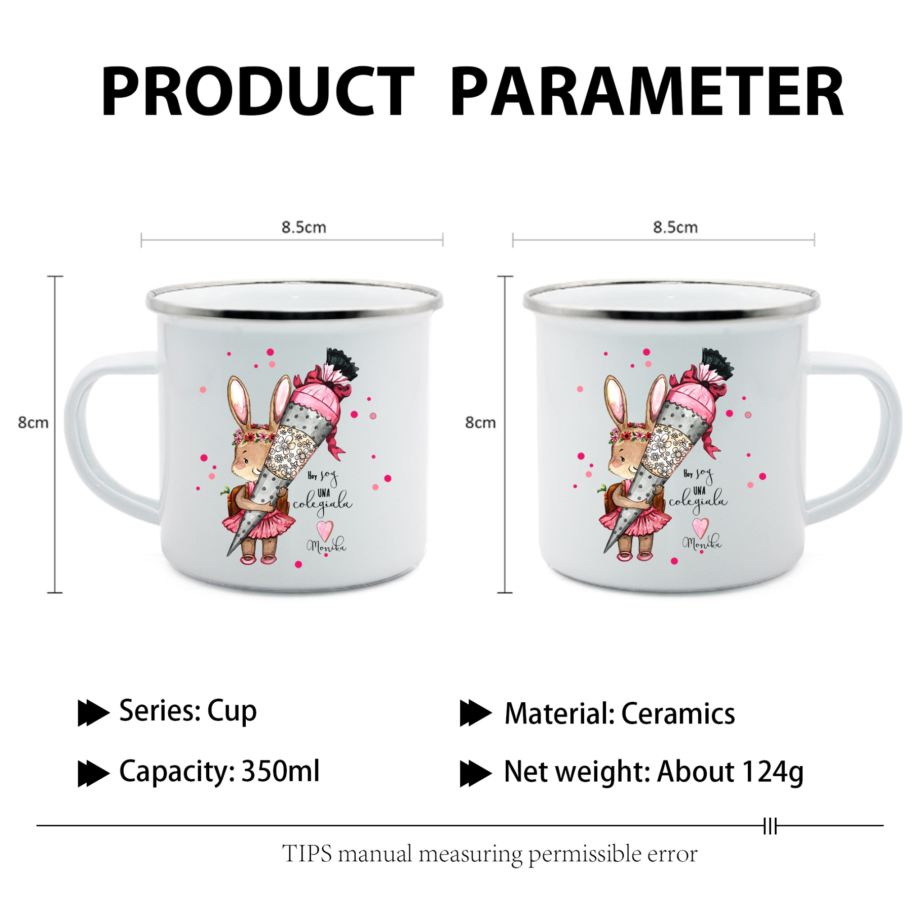 Vuelta al cole-Taza para niños "conejita" con 1 nombre personalizado