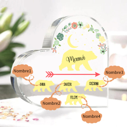 A mi mamá-Placa de acrílico en forma de corazón osos 1-6 nombres personalizados-Jessemade ES
