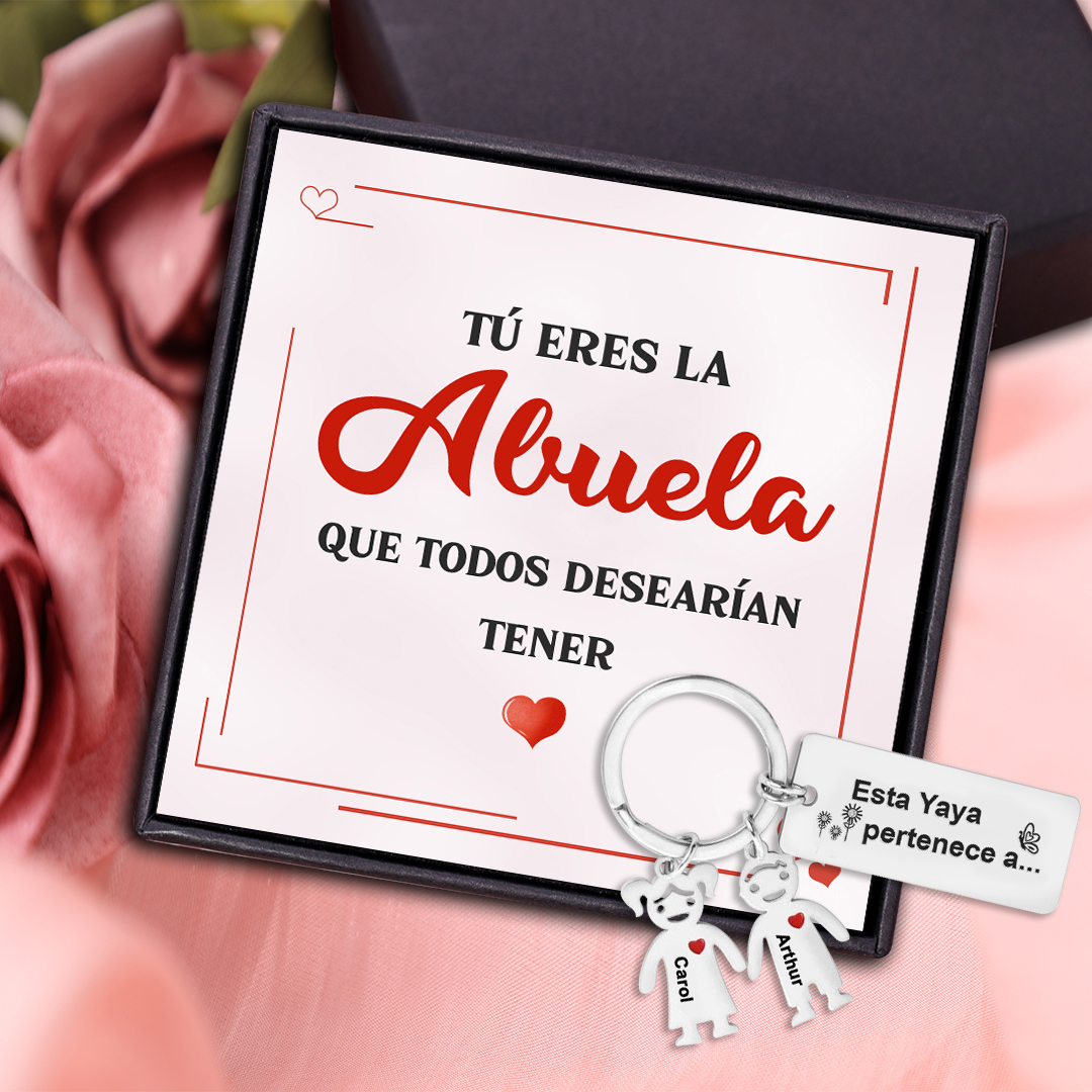A mi abuela - Llavero "Esta Yaya pertenece a..." con 1-6 nombres personalizados en "niños"-Jessemade ES