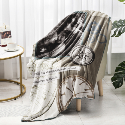 A mi padre-Manta de buen calidad de reloj personalizada con 1 foto y 1 texto-Jessemade ES