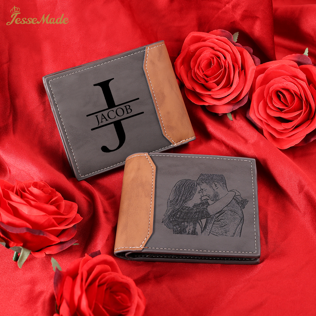 Cartera, billetera personalizada con 1 foto, 1 nombre y 1 letra monedero para hombre | Jessemade