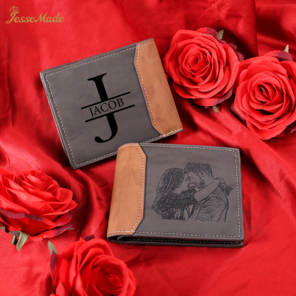 Cartera, billetera personalizada con 1 foto, 1 nombre y 1 letra monedero para hombre | Jessemade