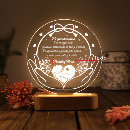 A mi mamá-Lámpara 3D Ilusión Luz de Noche Personalizada con 1 Texto-Jessemade ES