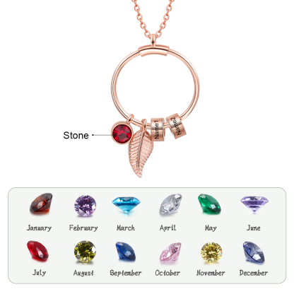 Collar con colgante de 1 piedra de nacimiento y 2 círculos de 2 nombres personalizados-Jessemade ES