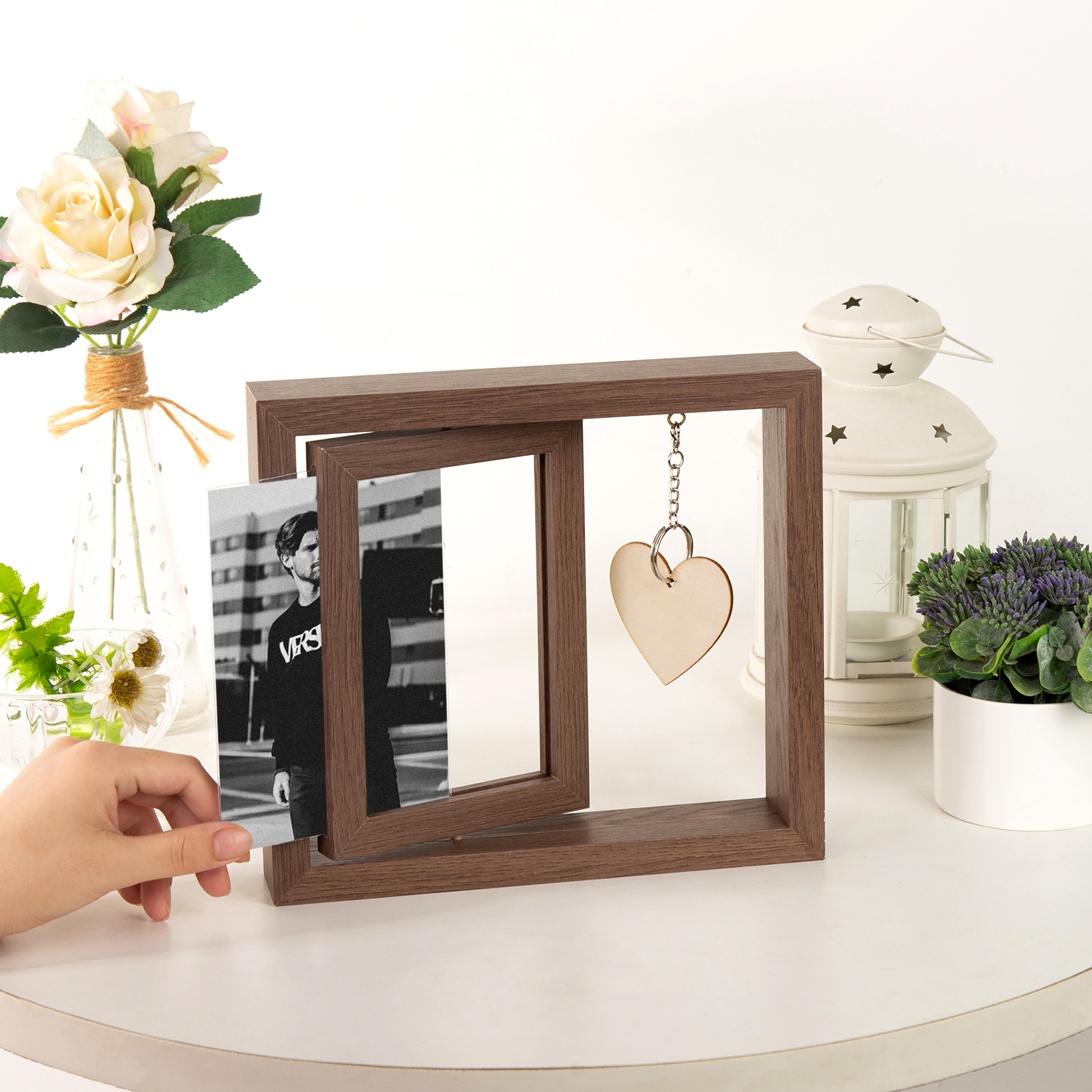 Adorno marco de madera 2 fotos y 1 texto personalizados-Jessemade ES