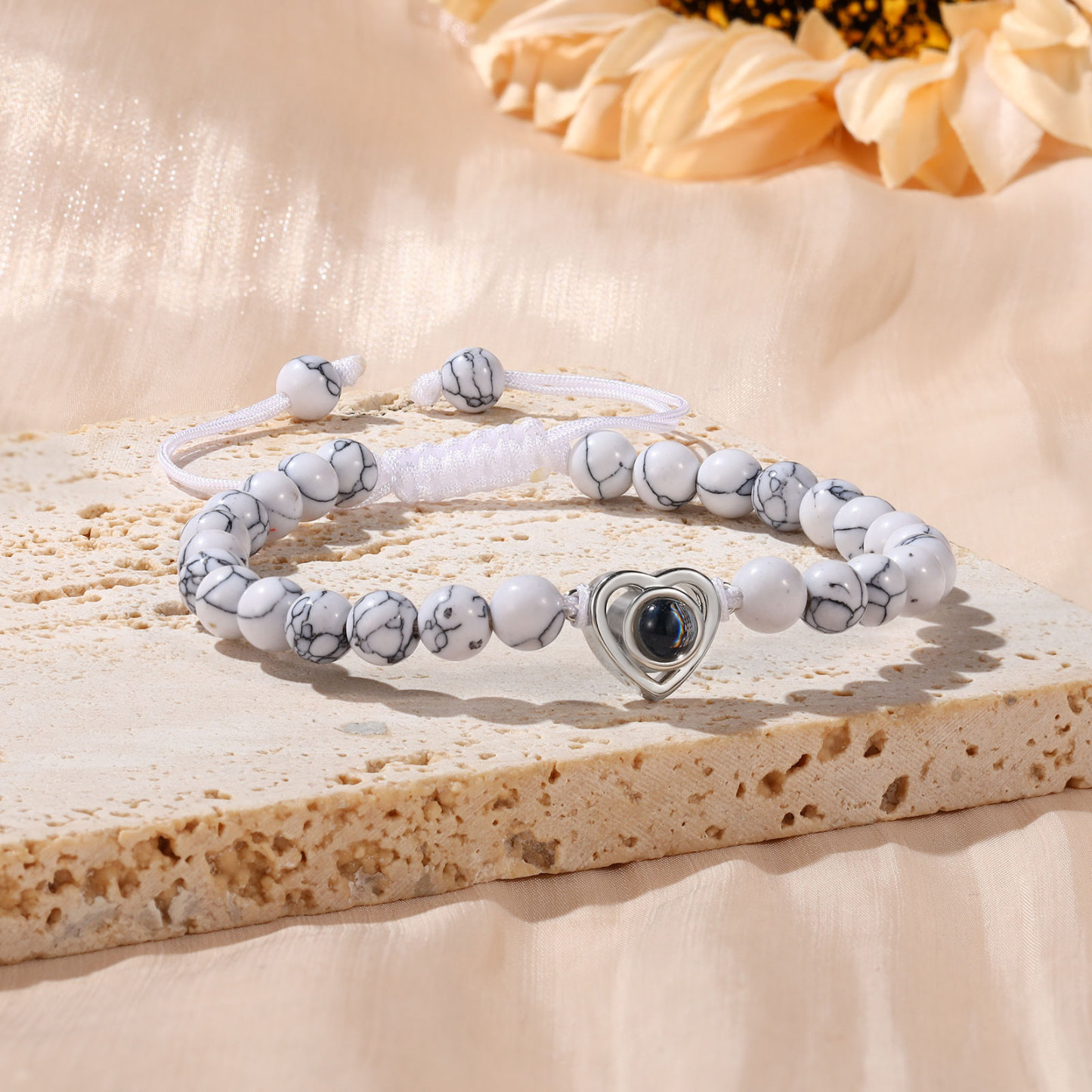 Pulsera con proyección de foto en color con dije de corazón y 8 colores de perlas de cristal-Jessemade ES