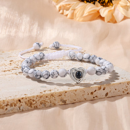 Pulsera con proyección de foto en color con dije de corazón y 8 colores de perlas de cristal-Jessemade ES
