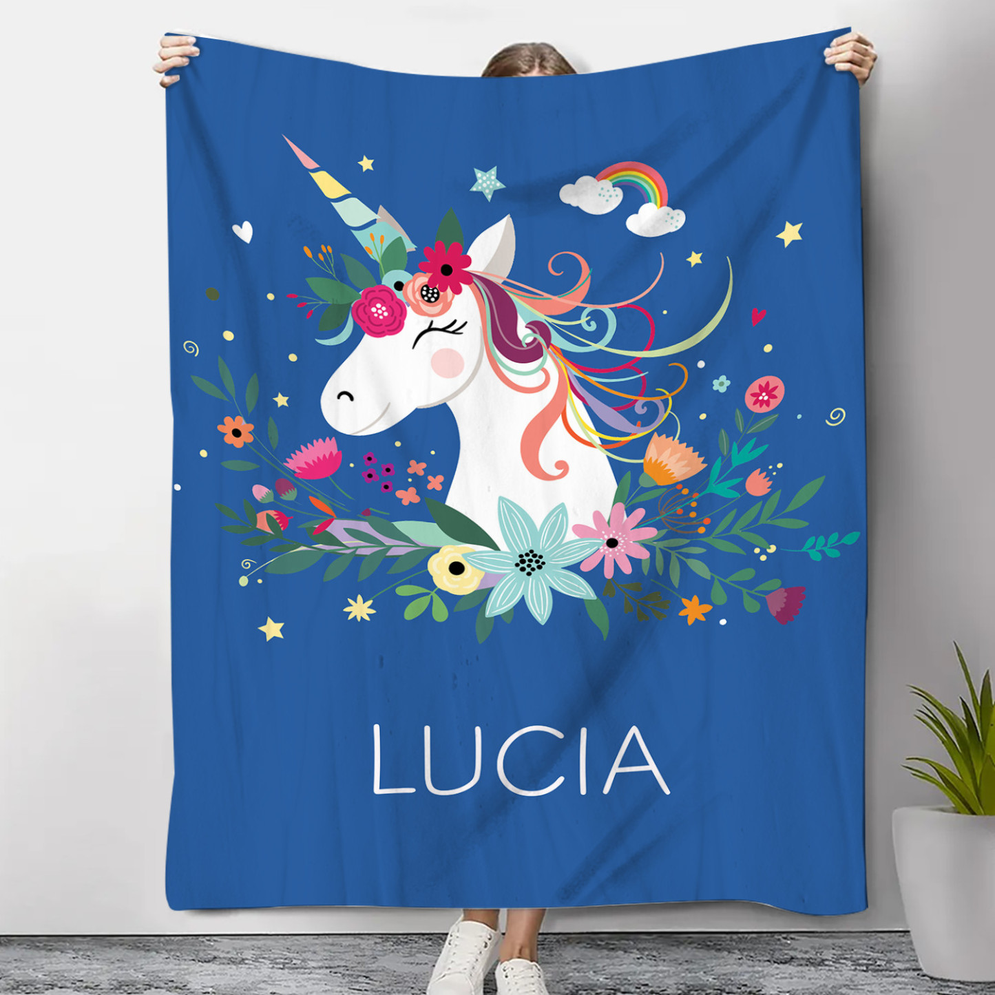 Manta de buen calidad con Unicornio personalizada con 1 nombre-Jessemade ES