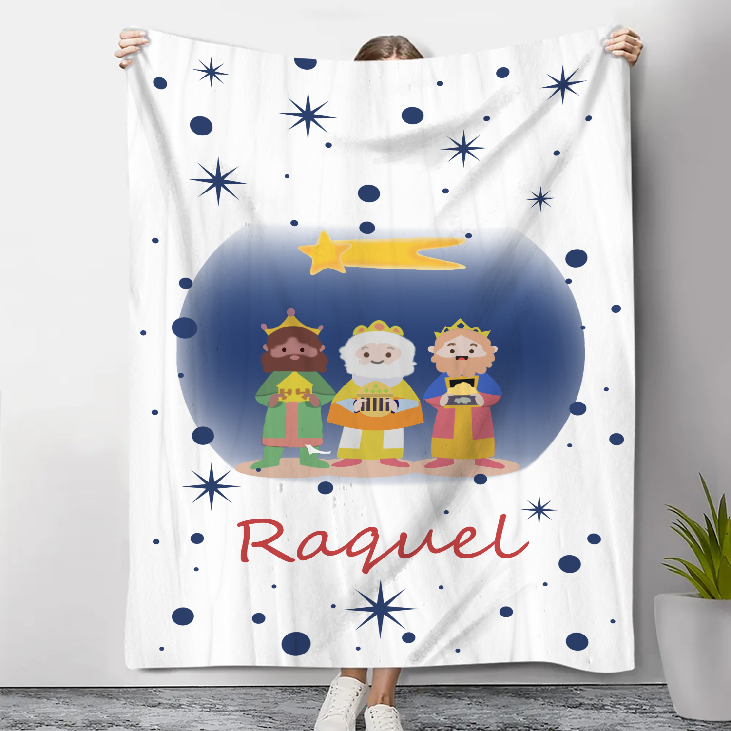 Manta de buen calidad con los Reyes Magos personalizada con 1 nombre-Jessemade ES
