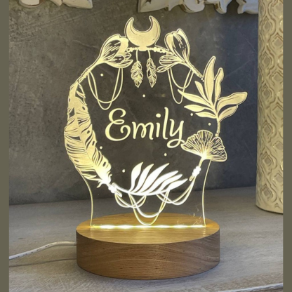Lámpara 3D Ilusión Luz de noche de plumas LED Luces de colores personalizadas 1 nombre