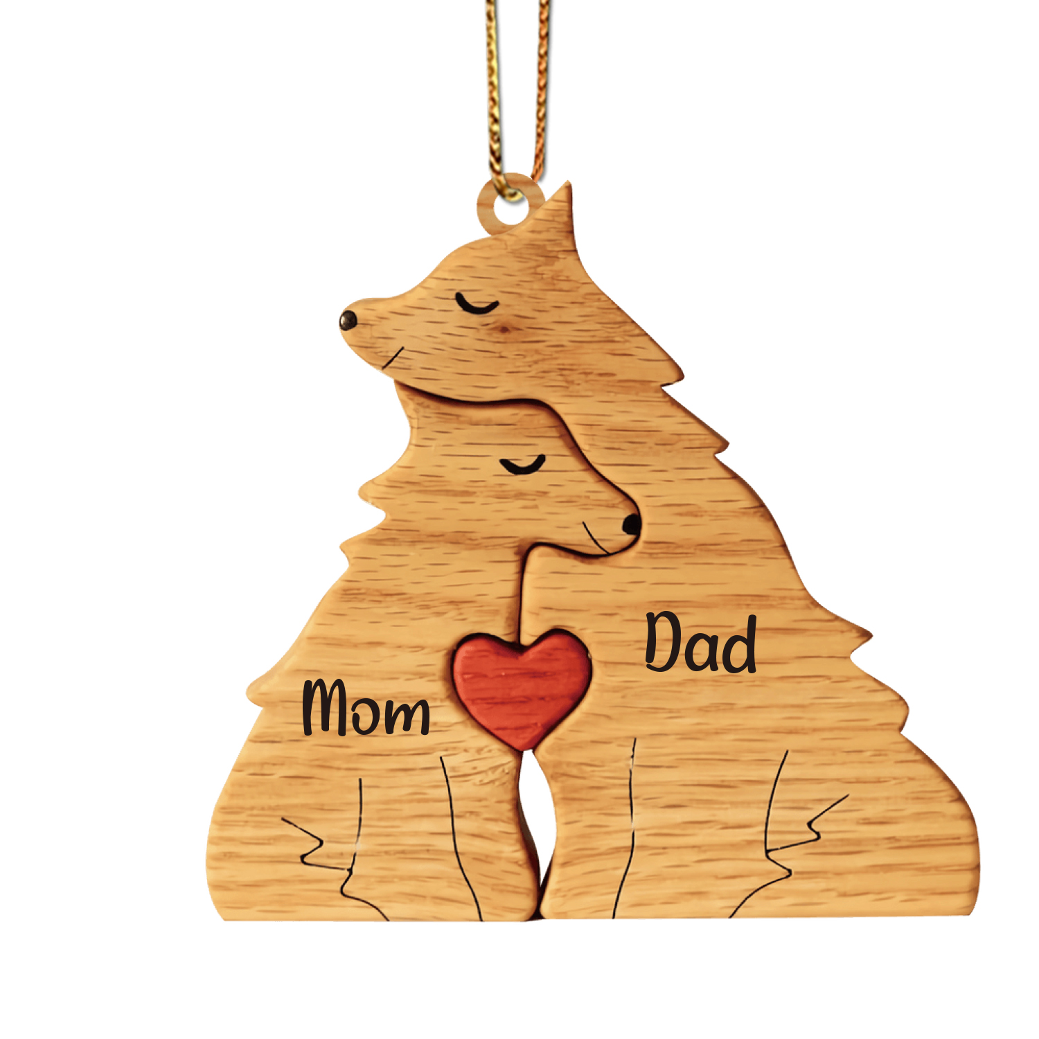 Navidad-Ornamento muñecos navideño de madera familia de zorros 2 nombres personalizados adorno del árbol-Jessemade ES