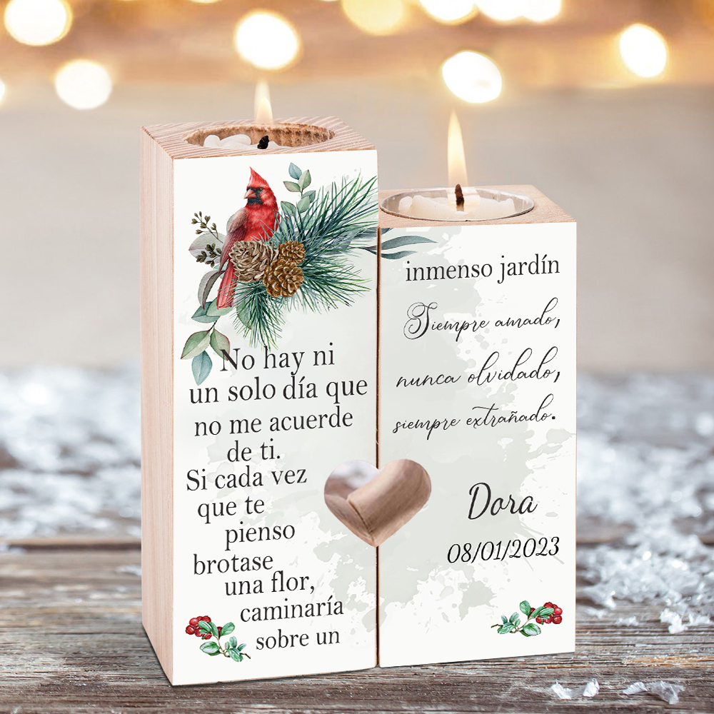 Candelero de dos piezas en memoria de ser querido de madera nombre y año personalizados sin vela-Jessemade ES