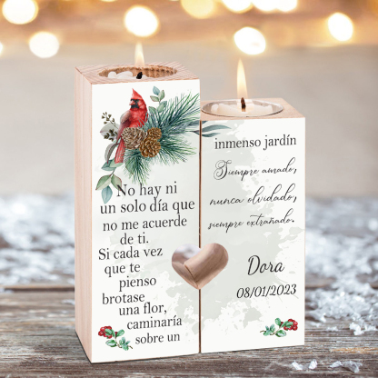 Candelero de dos piezas en memoria de ser querido de madera nombre y año personalizados sin vela-Jessemade ES