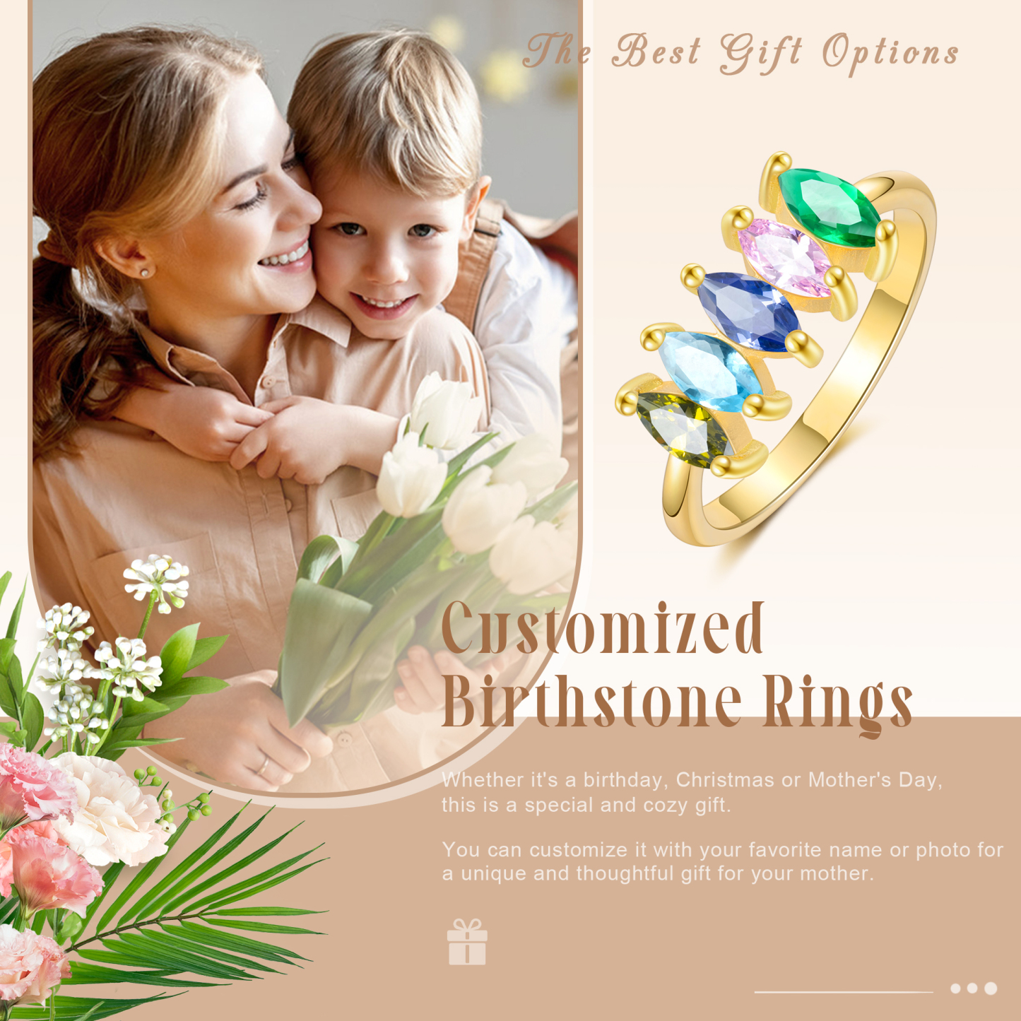 Anillo de zirconias personalizado con 5 piedras de nacimiento anillo familia-Jessemade ES