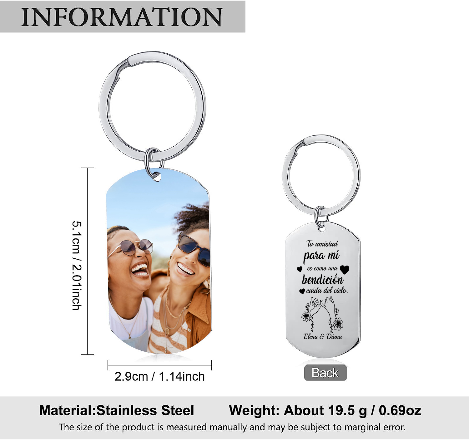 A mi amiga - Llavero con 2 nombres personalizados con foto-Jessemade ES