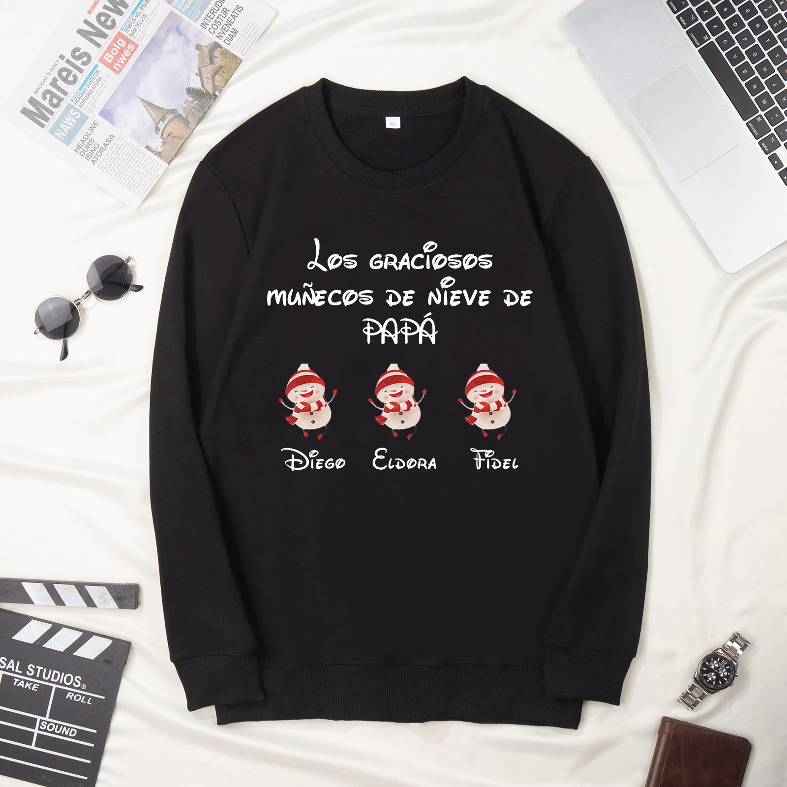 Familia-Sudadera "Muñecos de nieve" 4 nombres personalizados-Jessemade ES