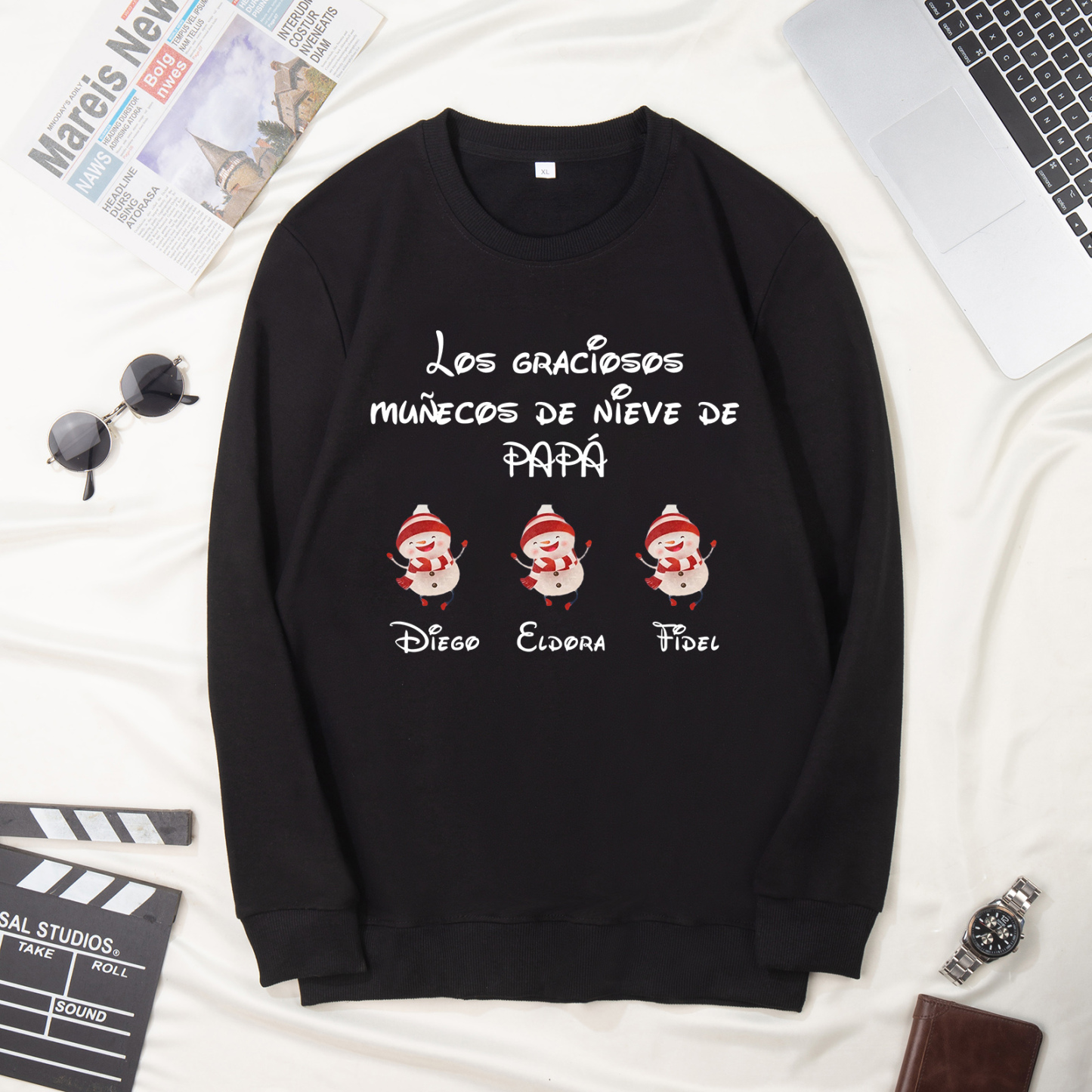 Familia-Sudadera "Muñecos de nieve" 4 nombres personalizados-Jessemade ES