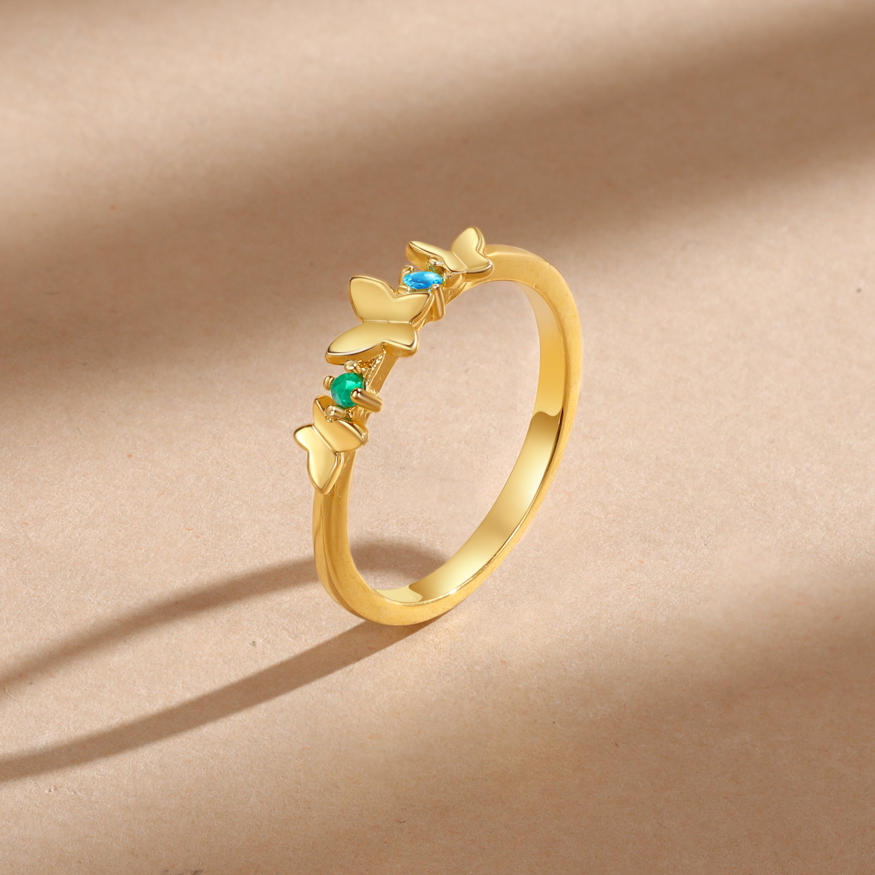 Anillo de mariposa personalizado con 2 piedras de nacimiento anillo familia-Jessemade ES